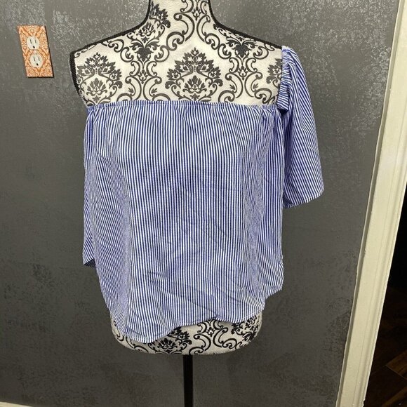 NWT Parisian blue and white striped off the shoulder top/blouse. size small - Picture 1 of 7